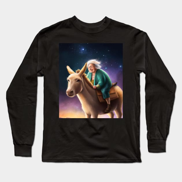 Little Old Lady Riding a Donkey Long Sleeve T-Shirt by JohnCorney